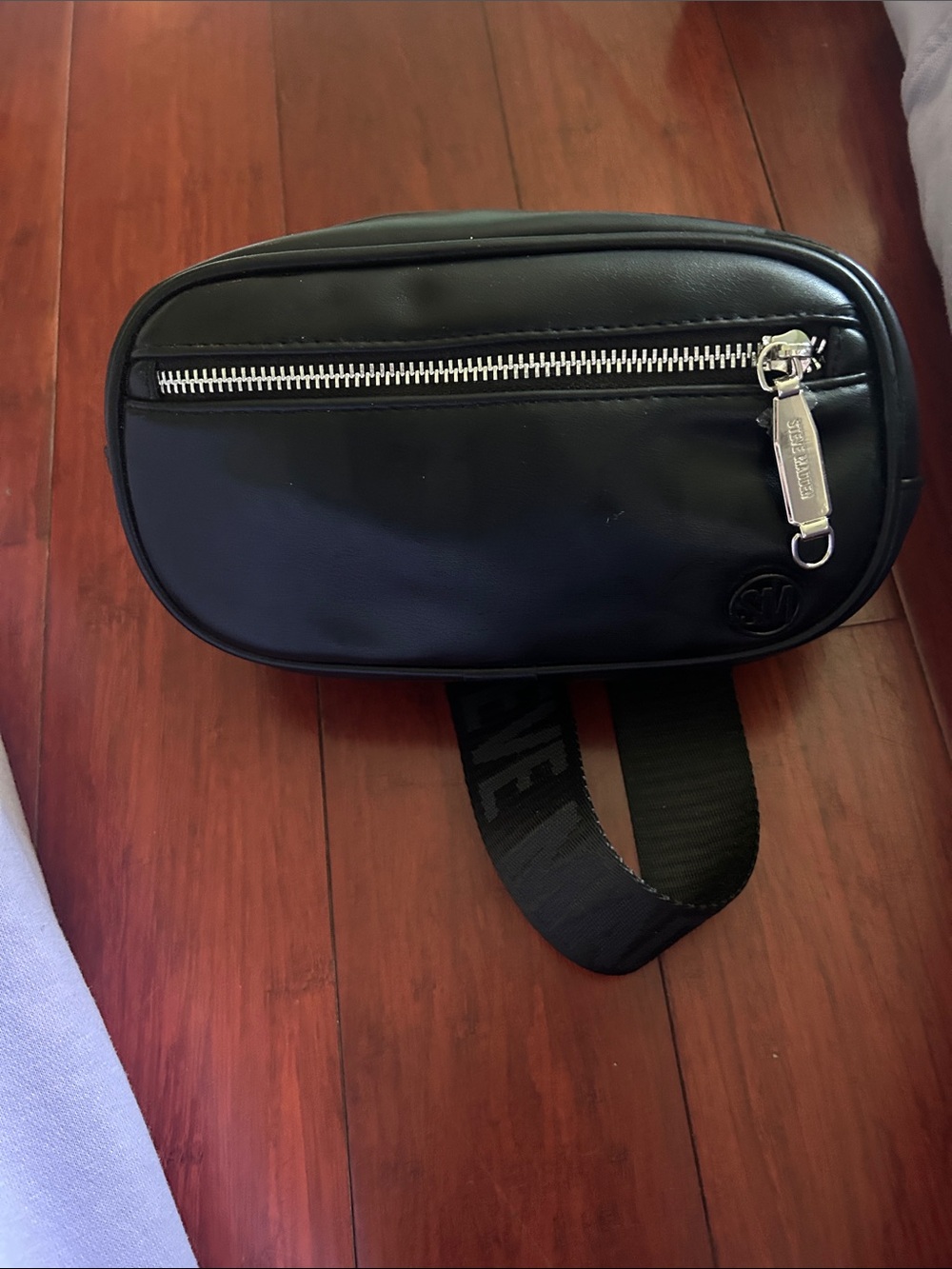 Black Leather Crossbody Belt Bag -